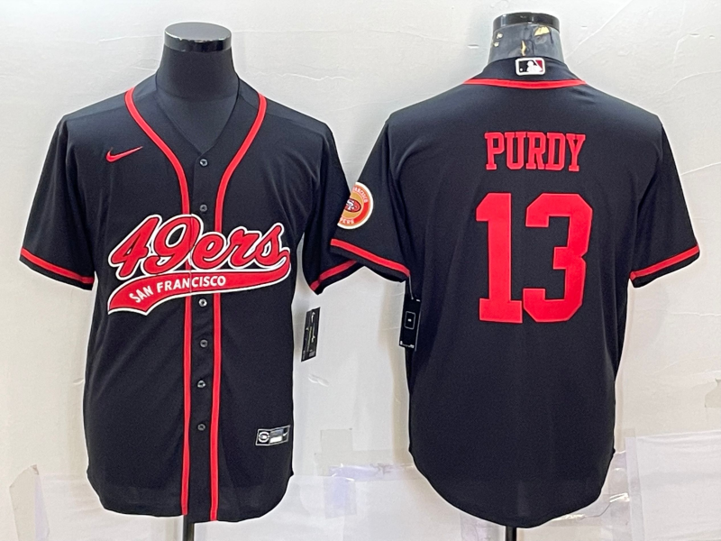 Men's San Francisco 49ers #13 Brock Purdy Black With Patch Cool Base Stitched Baseball Jersey Men's San Francisco 49ers #13 Brock Purdy Black With Patch Cool Base Stitched Baseball Jersey